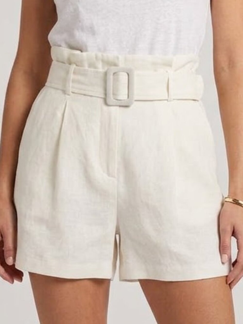 Ovi Linen Belted Paperbag Shorts Large Cream Coastal Old Money Resortwear Chic